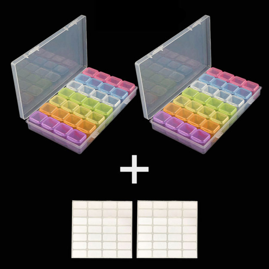 28/56/64 Grids Diamond Painting Storage Box Tool Accessories Bead Container Rhinestone Diamond Embroidery Stone Organizer: 2pc 28 Colorful