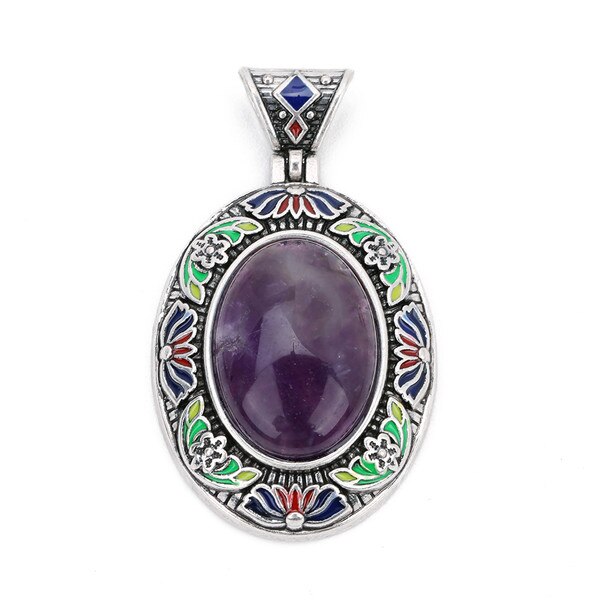 Natural Red Agates Opal Stone 32x40mm Pendants Necklace Jewelry Silver Plated Charm Crystal Boho Ethnic Egg DIY Jewelry Findings: purple crystal