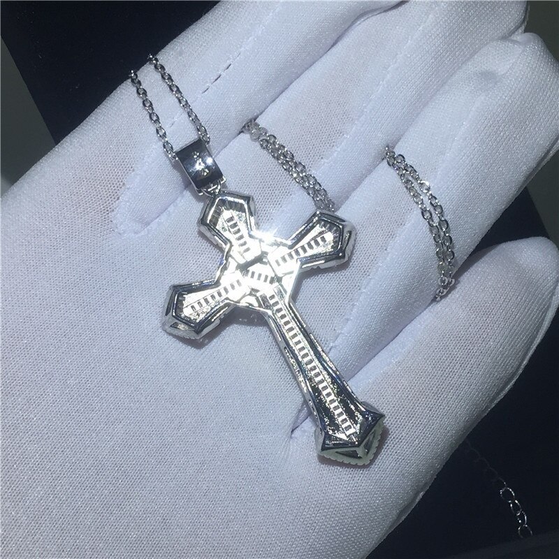 Colgante de lujo con cruz grande para mujer y hombre, colgante de boda de circonia cúbica 5A con Collar, joyería