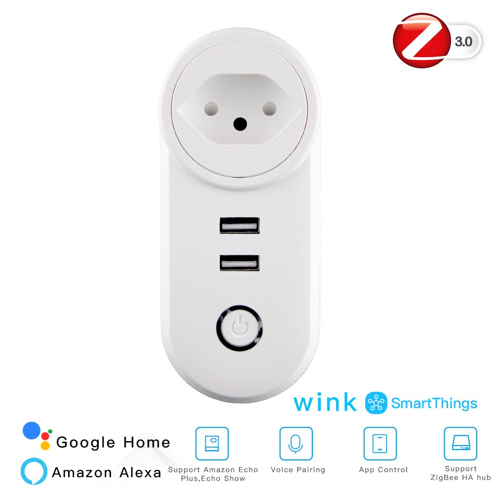Zigbee 3.0 älykäs pistorasia 2 usb-liitännällä kauko-ääniohjaus toimii smartthings echo plus ja useimmat zigbee hub kanssa: Ch älykäs pistorasia
