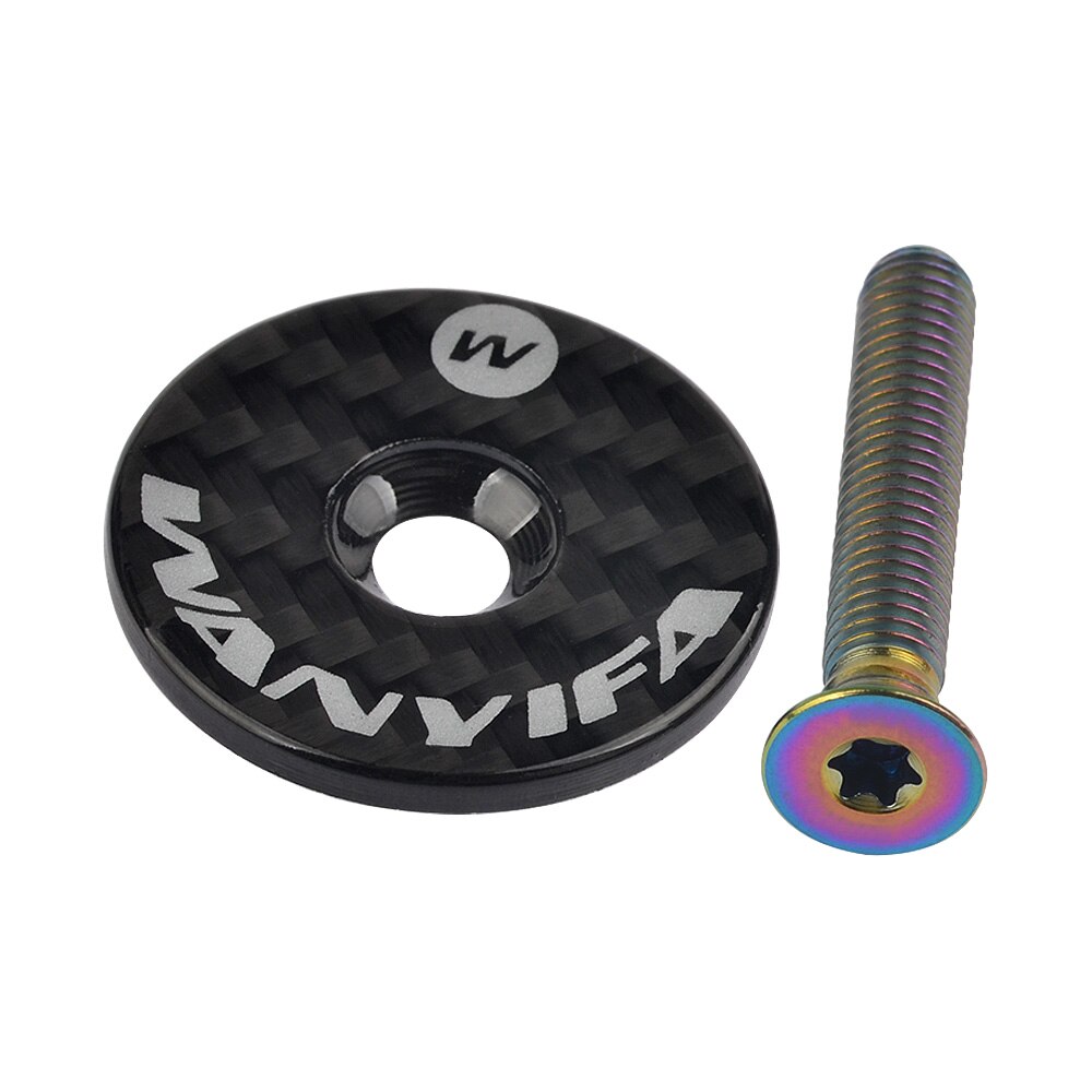 Wanyifa Titanium Ti Carbon Fiber Headset Top Cap & Titanium Bolt M6 x 35mm CNC Bicycle Accessories: Rainbow with logo