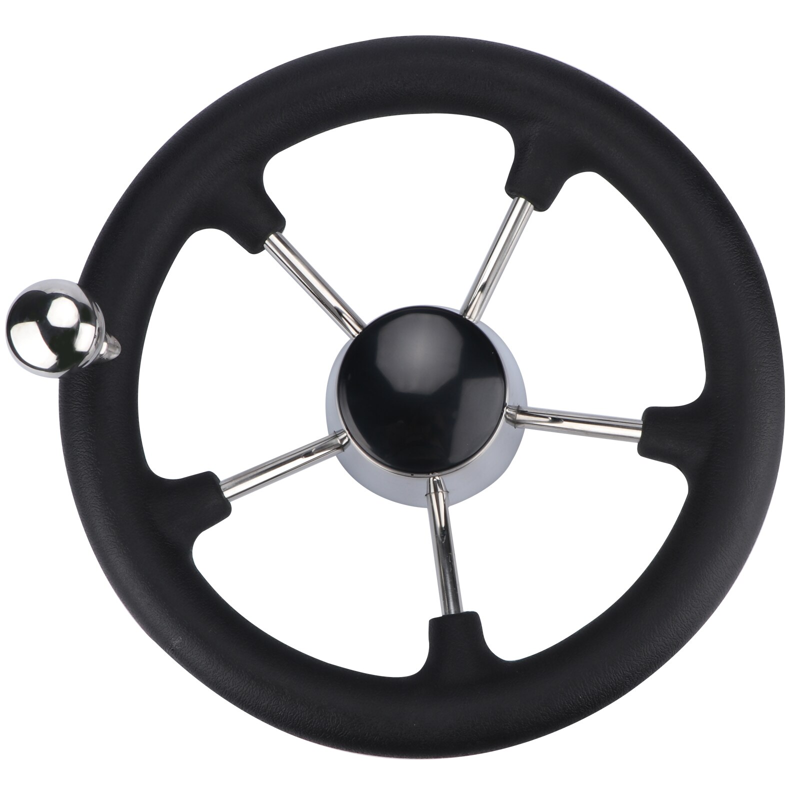 Boat Accessories Marine 11 Inch stainless steel 5 Spoke Destroyer Steering Wheel with Black Foam: With knob