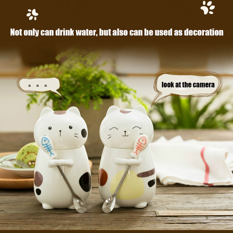Super Cute Three-dimensional Animal Cat Cute Ceramic Water Cup Couple Large-capacity Mug with Lid Coffee Cup
