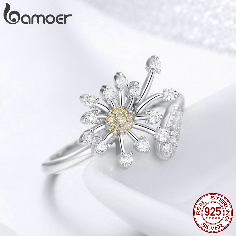 Bamoer Authentieke 925 Sterling Zilver Bloeiende Paardebloem Liefde Cz Verstelbare Ringen Voor Vrouwen Wedding Engagement Sieraden SCR471