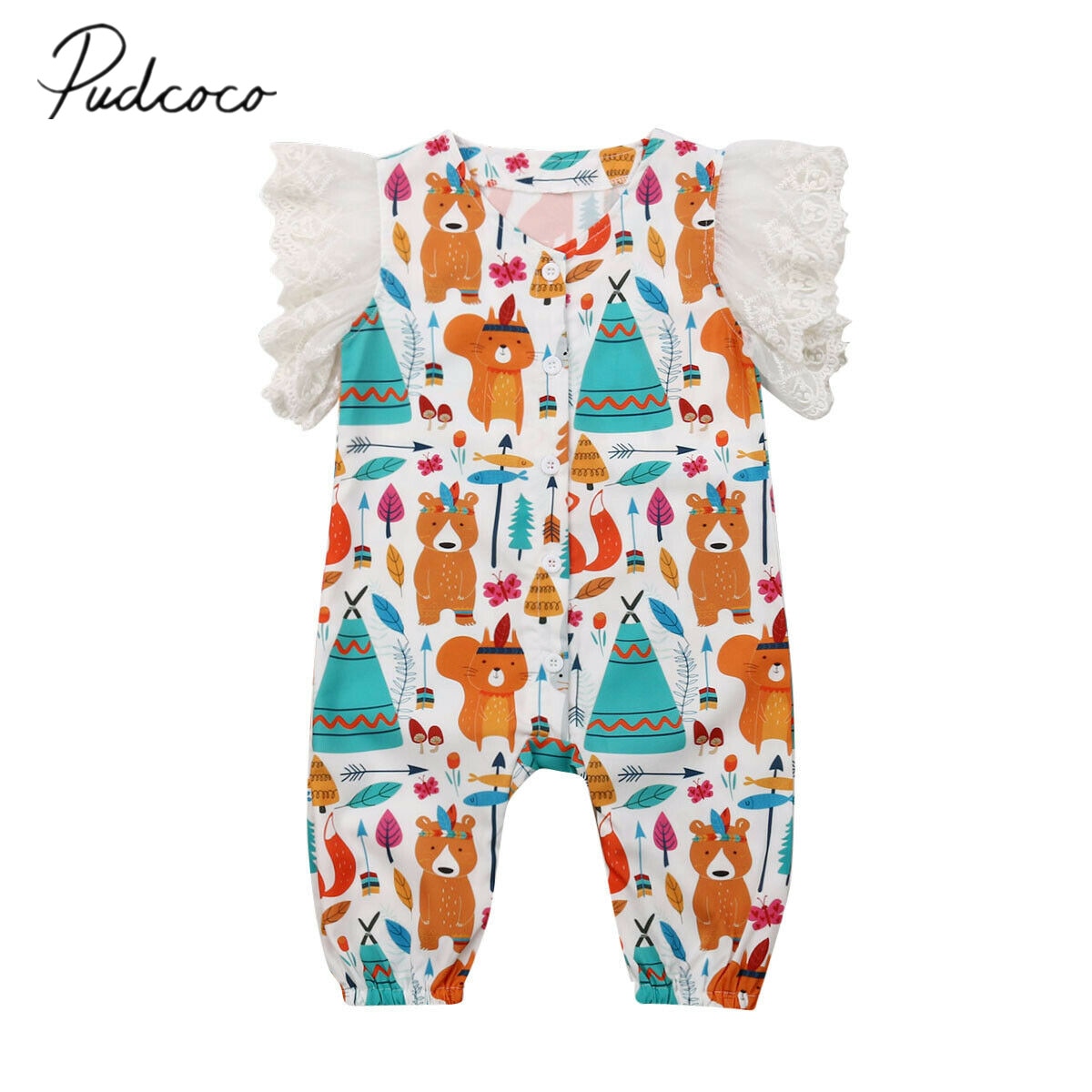 Baby sommer tøj 1-5y spædbarn baby pige romper tøj blonder korte ærmer tegneserie dyre jumpsuit strand casual bukser
