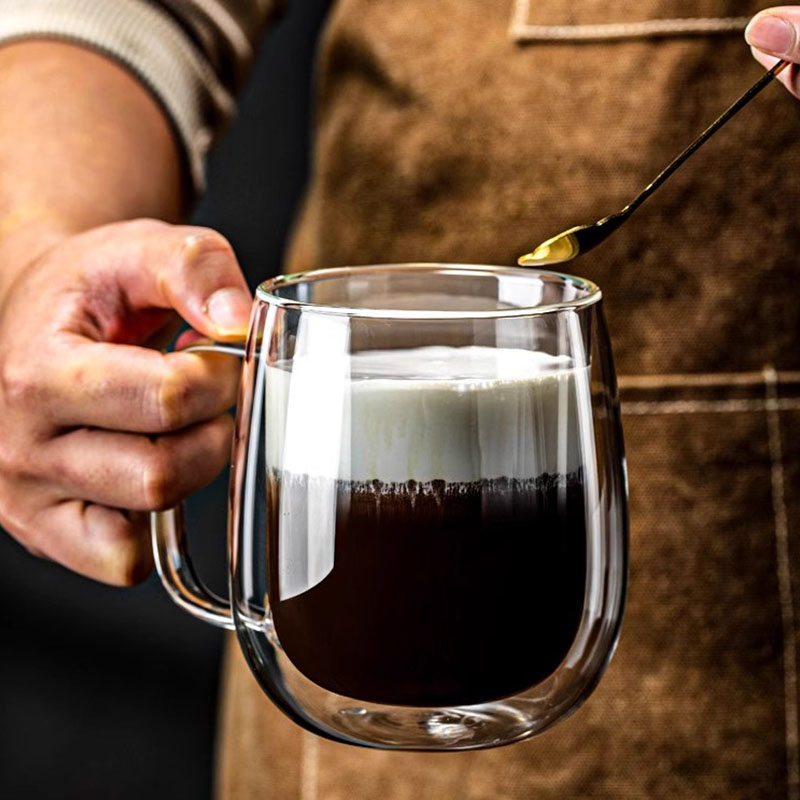 1/2/4pcs Double Wall High Borosilicate Glass Mug Heat Resistant Handle Coffee Milk Juice Water Cup 250/400ml