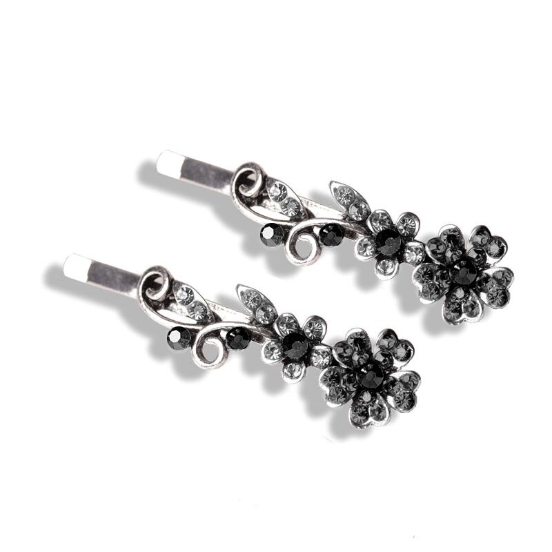 Morkopela Girls Flower Hairpin Pairs Rhinestone Hair Clip Jewelry For Women Party Banquet Hair Pins Accessories: flower-gray