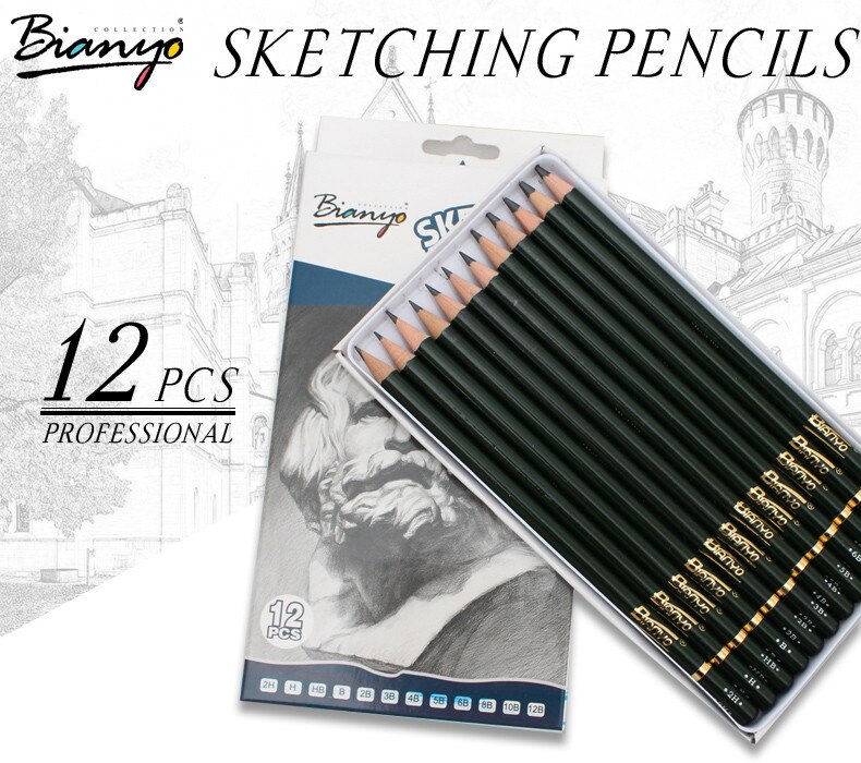 12Pcs 2H-12B Sketch Painting Drawing Graffiti Pencil Set Non-toxic Standard Pencils for Office School Charcoal Pencil Art