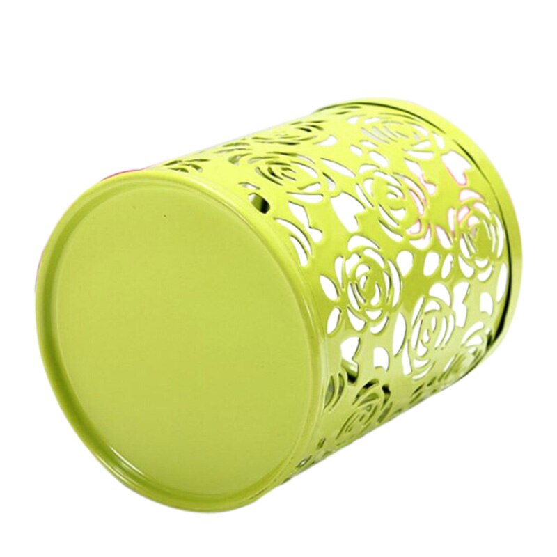 Metal hollow rose flower cylindrical pen pen holder holder container retro makeup brush holder office storage XH8Z
