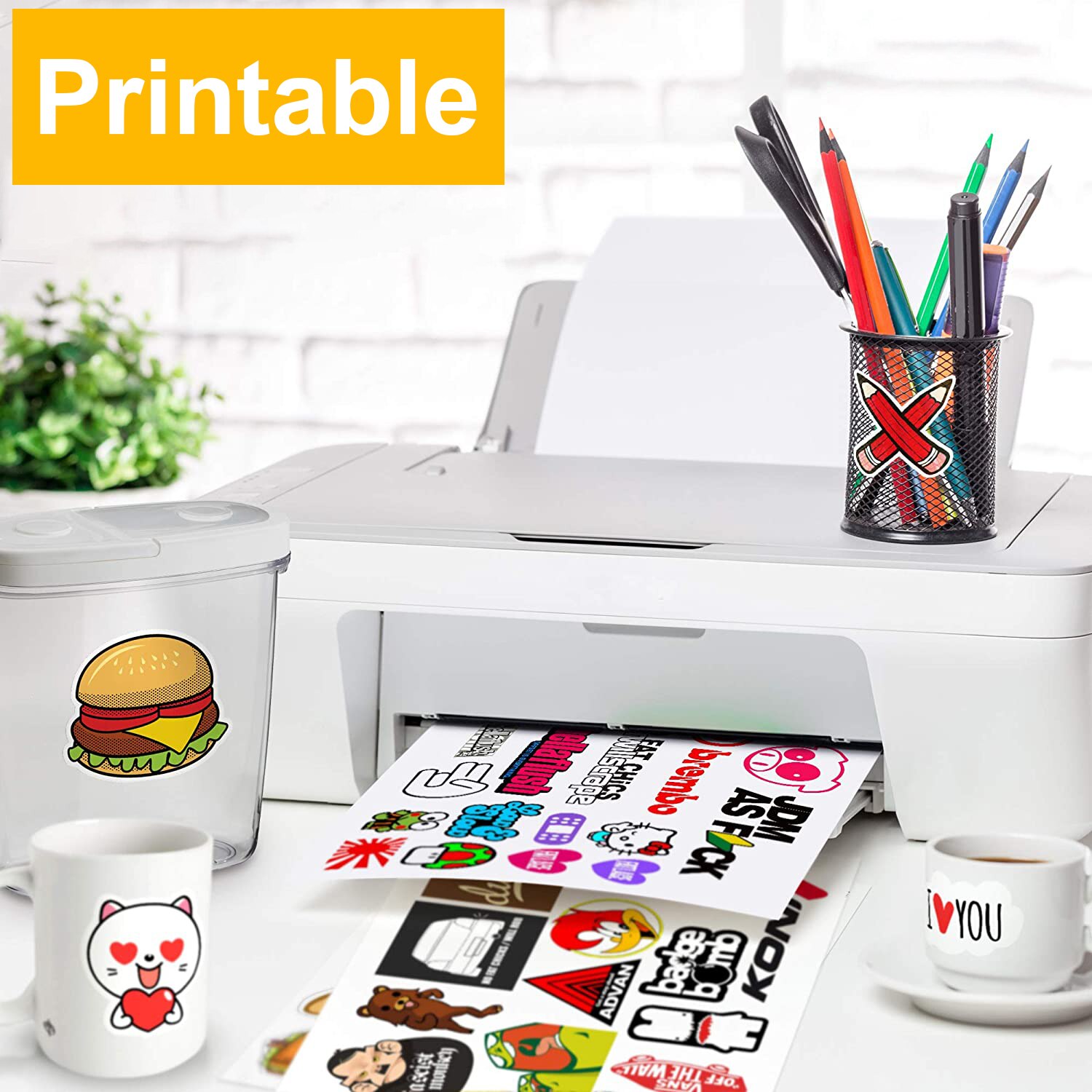 10 Sheets 216*279mm Matte Printable Vinyl Sticker Paper Waterproof Self-Adhesive Printing Paper for Inkjet Printer with Dye Ink