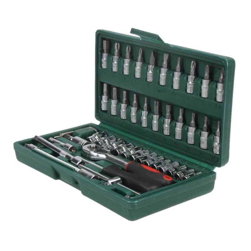46pcs Spanner Socket Set 1/4 inch Screwdriver Ratchet Wrench Set Kit Car Repair Tools Combination Hand Tool Set