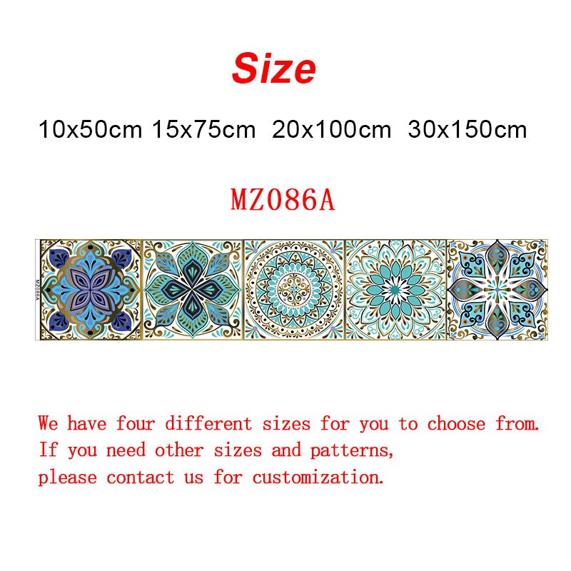 Dreamlike Blue Mandala Style Strips Tiles Wall Sticker Transfers Covers for Kitchen Bathroom Waterproof Peel & Stick Art Mural: MZ086  A / 10cmX50cmX1pcs