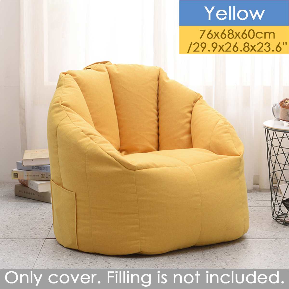 Snoep Kleur Bean Bag Sofa Cover Zonder Vulmiddel Lounger Sofa Stoel Poef Zetel Woonkamer Meubels Zitzak Poef Bladerdeeg Couch: yellow