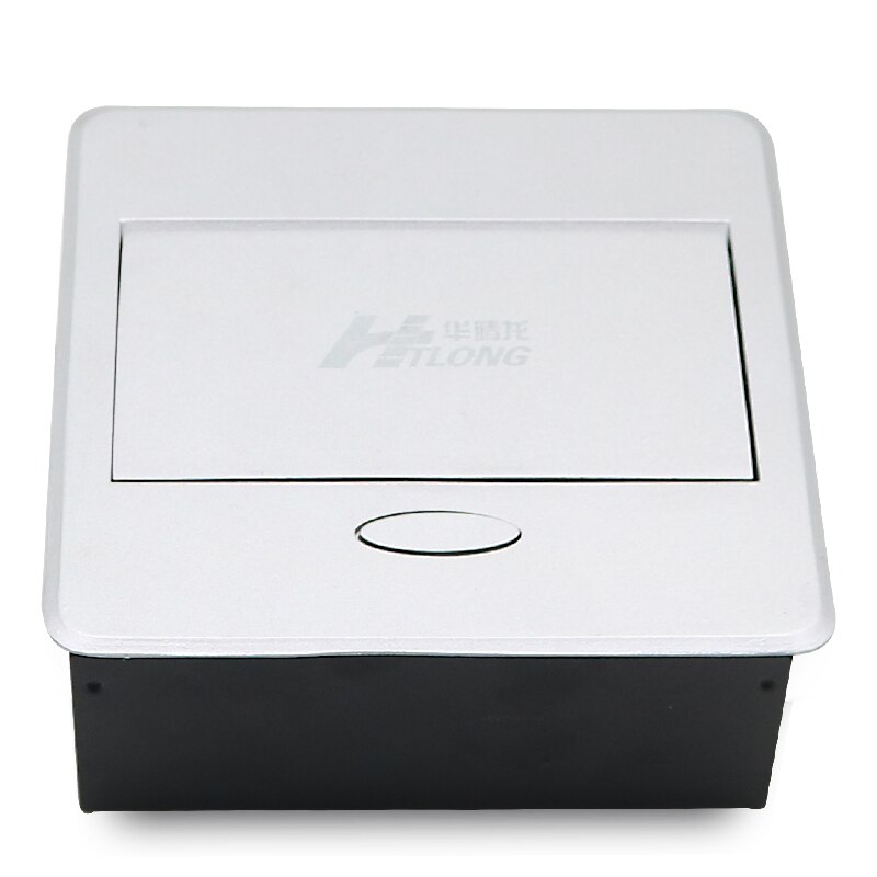 COSWALL Zinc Alloy Plate 16A Slow POP UP 2 Power EU Socket Dual USB Charge Port 2.1A Office Table Desktop Outlet Black Steel Box: Short gray