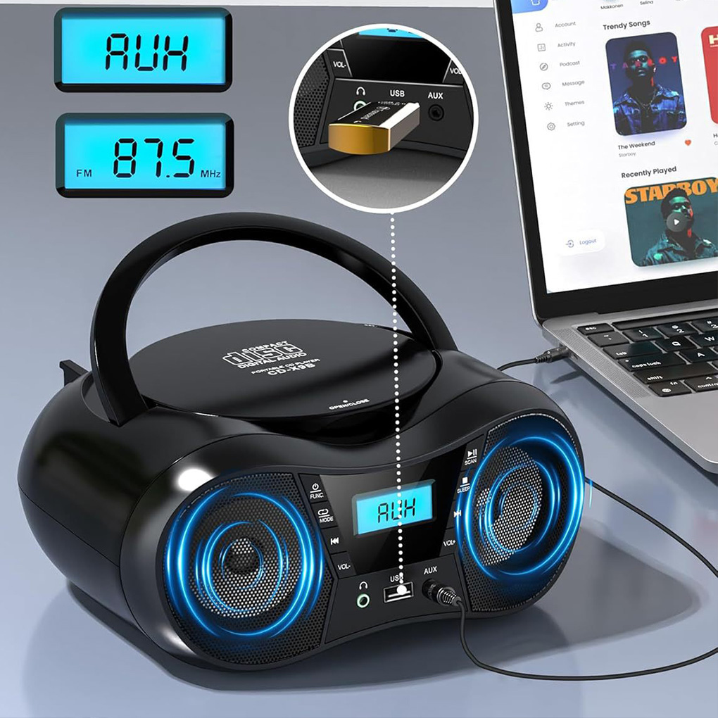 Portable CD Player Bluetooth Boombox CD Player AM/FM Radio High-fidelity Stereo Player Compatible for CD/CD-R/RW Radio for Home