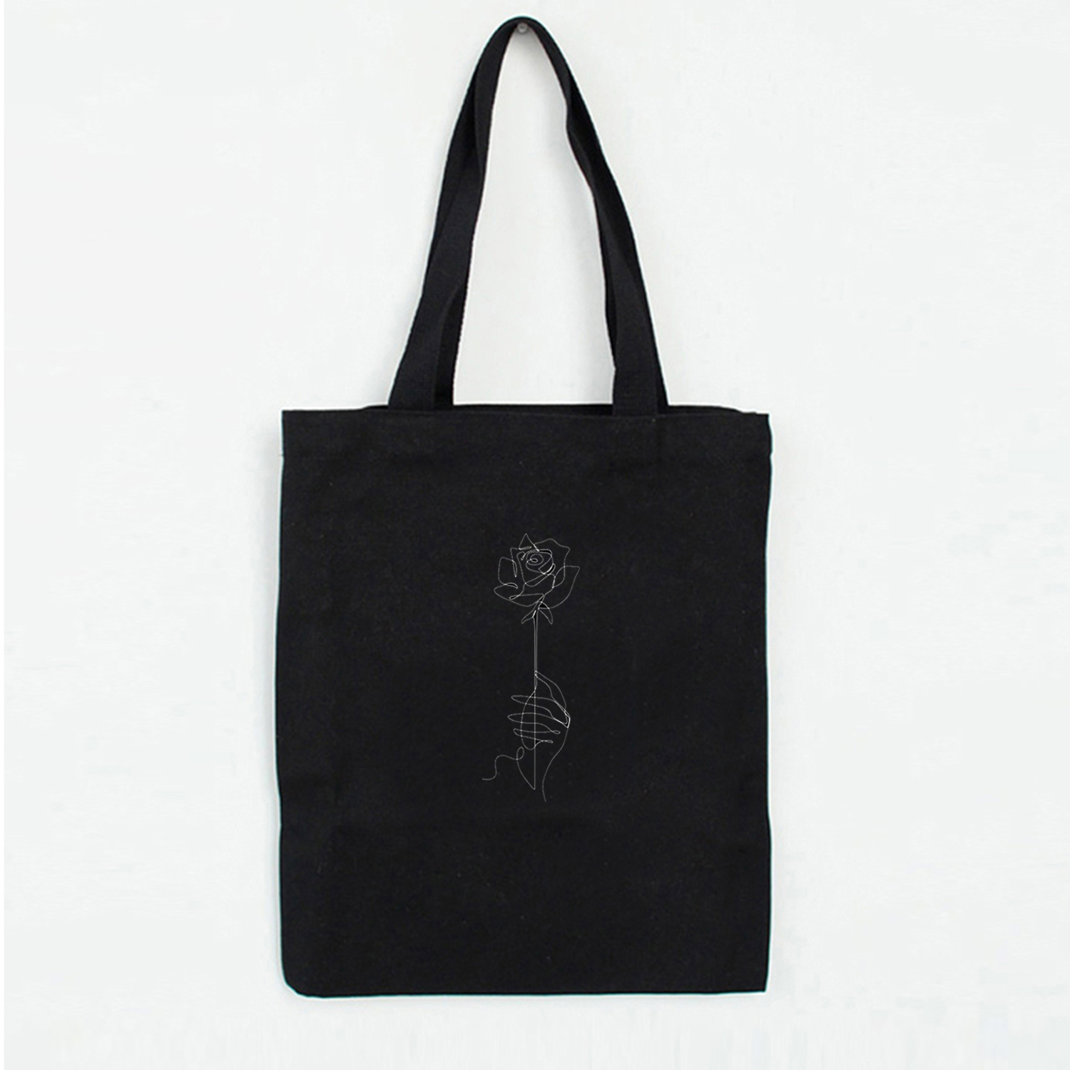 Literaire Eenvoudige Boodschappentassen Winkelen Eco Herbruikbare Schoudertassen Handtas Tote Tas Toevallige Reizen Vrouwen Vouwen Gezicht Bloem Print: E195BLACK