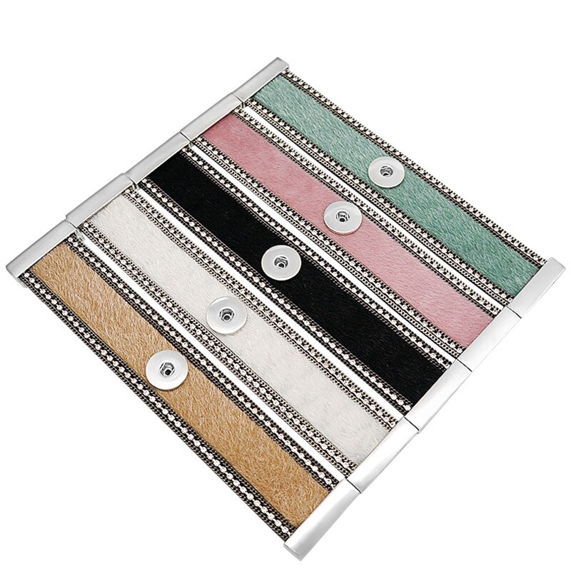 Se0205 rhinestone hestehår multi-farve læder armbånd tryk armbånd magnet spænde pasform 18mm tryk knapper tryk smykker