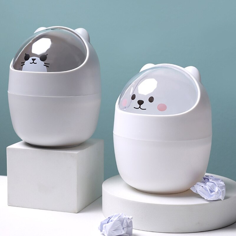 Mini Papelera para escritorio multifuncional, papelera de almacenamiento reutilizable para oficina, dibujos para habitación infantil, papelera de animales