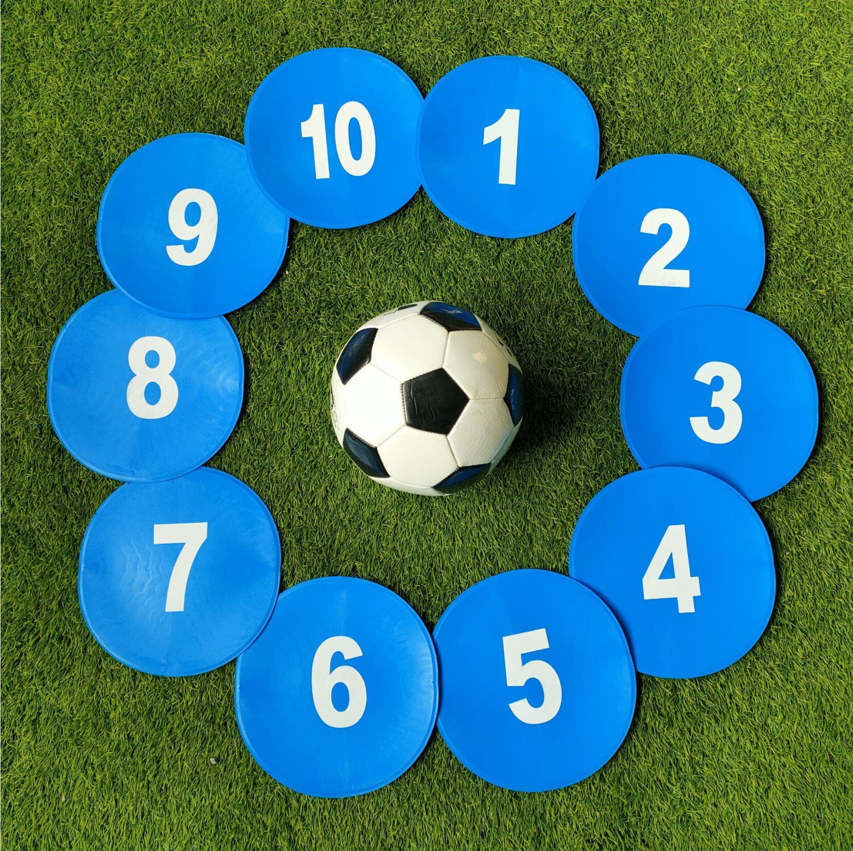 10Pcs Pack 9Inch Genummerde Platte Schijf Markers Anti Slip Agility Spot Kegels Voor Voetbal Basketbal Voetbal Hockey: Blue 1-10 number