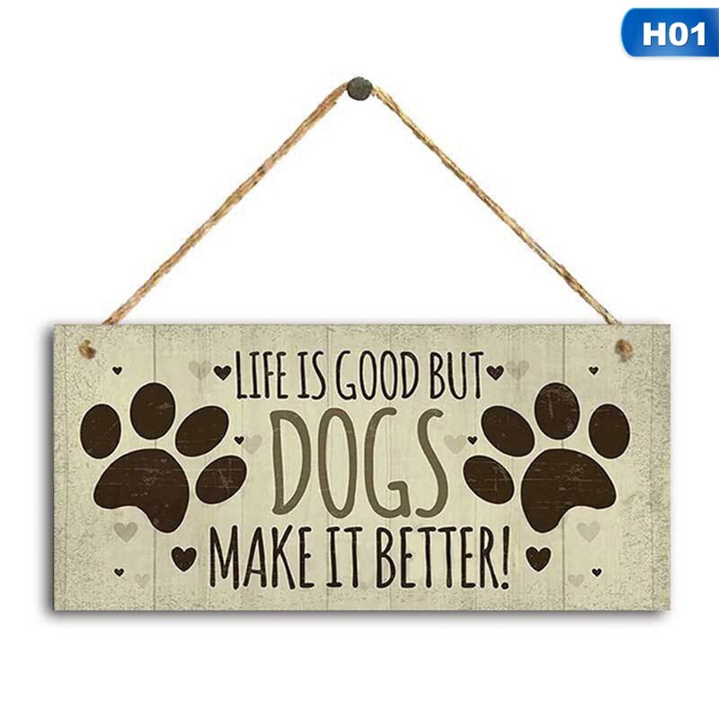 Hundetiketter rektangulært træ kæledyrskort hundetilbehør dejligt venskab dyreskilt plaques rustik vægindretning boligindretning: Default Title