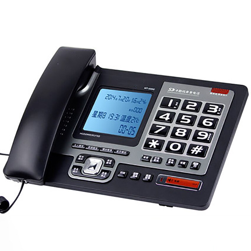 Teléfono fijo con cable con tarjeta de memoria 4G, retroiluminación, soporte de mensaje de llamada, grabación de llamadas, sistema FSK/DTMF, reproducción de música WAV: Negro