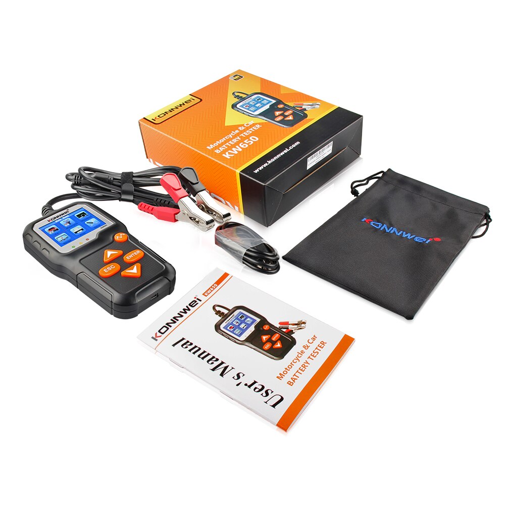 KW650 Car Motorcycle Battery Tester 6V/12V Battery System Analyzer 2000CCA Charging Cranking Test Charging Test Tool for The Car