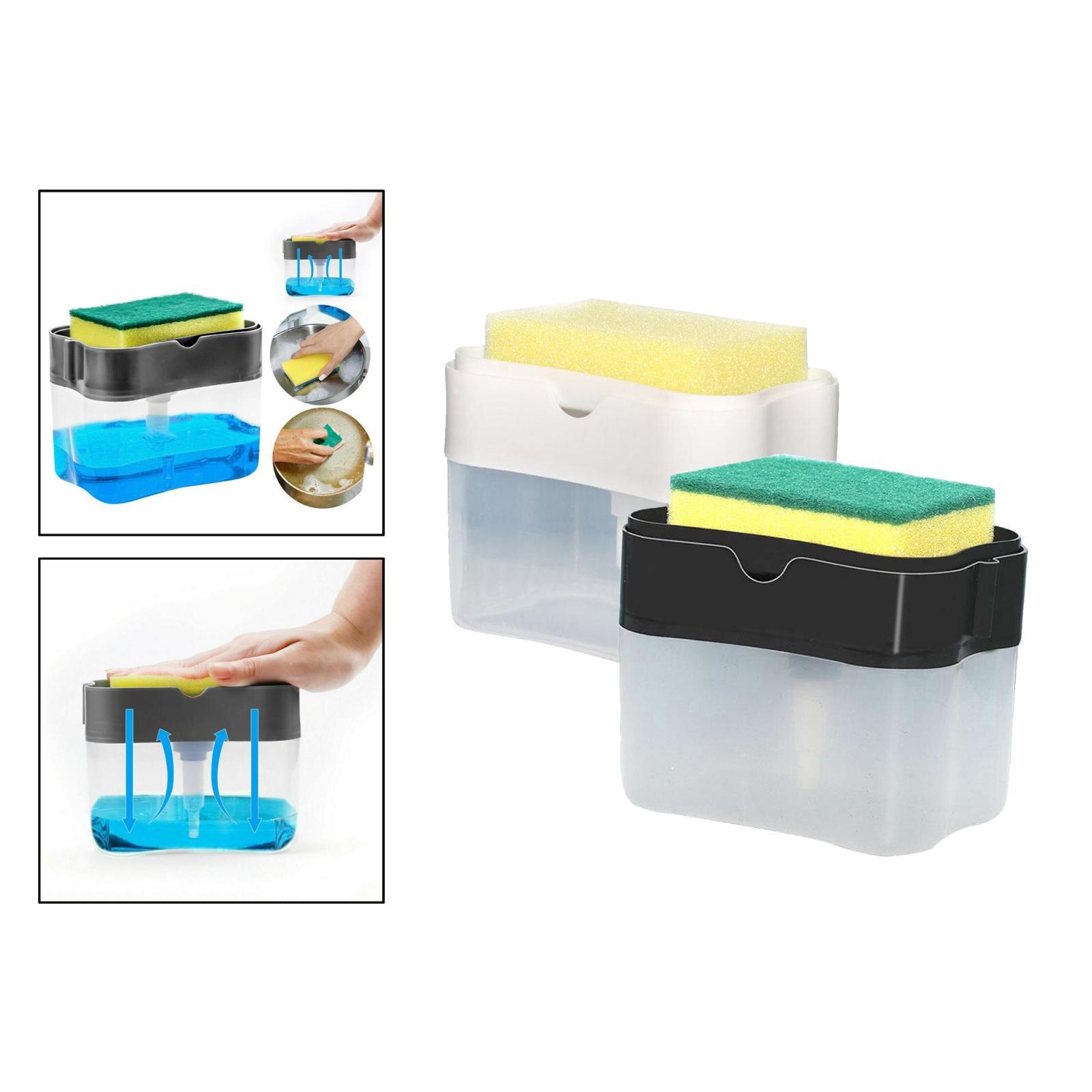 Multifunctional Sponge Rack Soap Dispenser, 2 in 1 Dishwashing Liquid Dispenser for Kitchen Sink