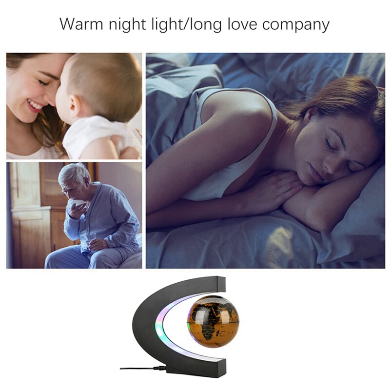 Floating Globe Globe World Map Magnetic Levitation Globes C-Frame LED English Gold Globe for Kids-US Plug