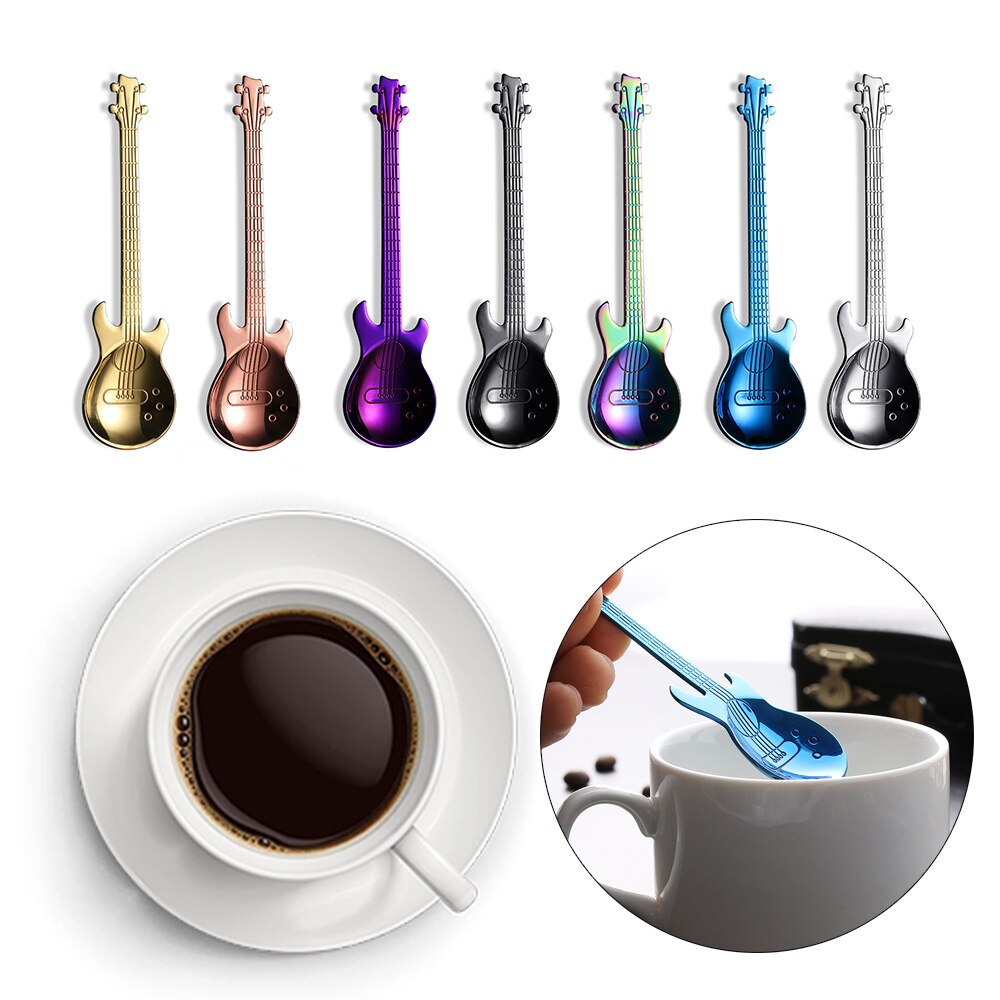 Regenboog Gitaar Vorm Koffie Mengen Lepel Koud Drankje Thee Gereedschap Keuken Gadget Lepel Handvat Roestvrijstalen Keuken Accessoires