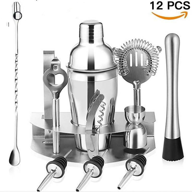 12 Pcs Cocktail Shaker Bar Accessories Home Bars 350ML/550ML/750ML Y Shiny Stainless Steel British Cocktail Shaker Set Rose