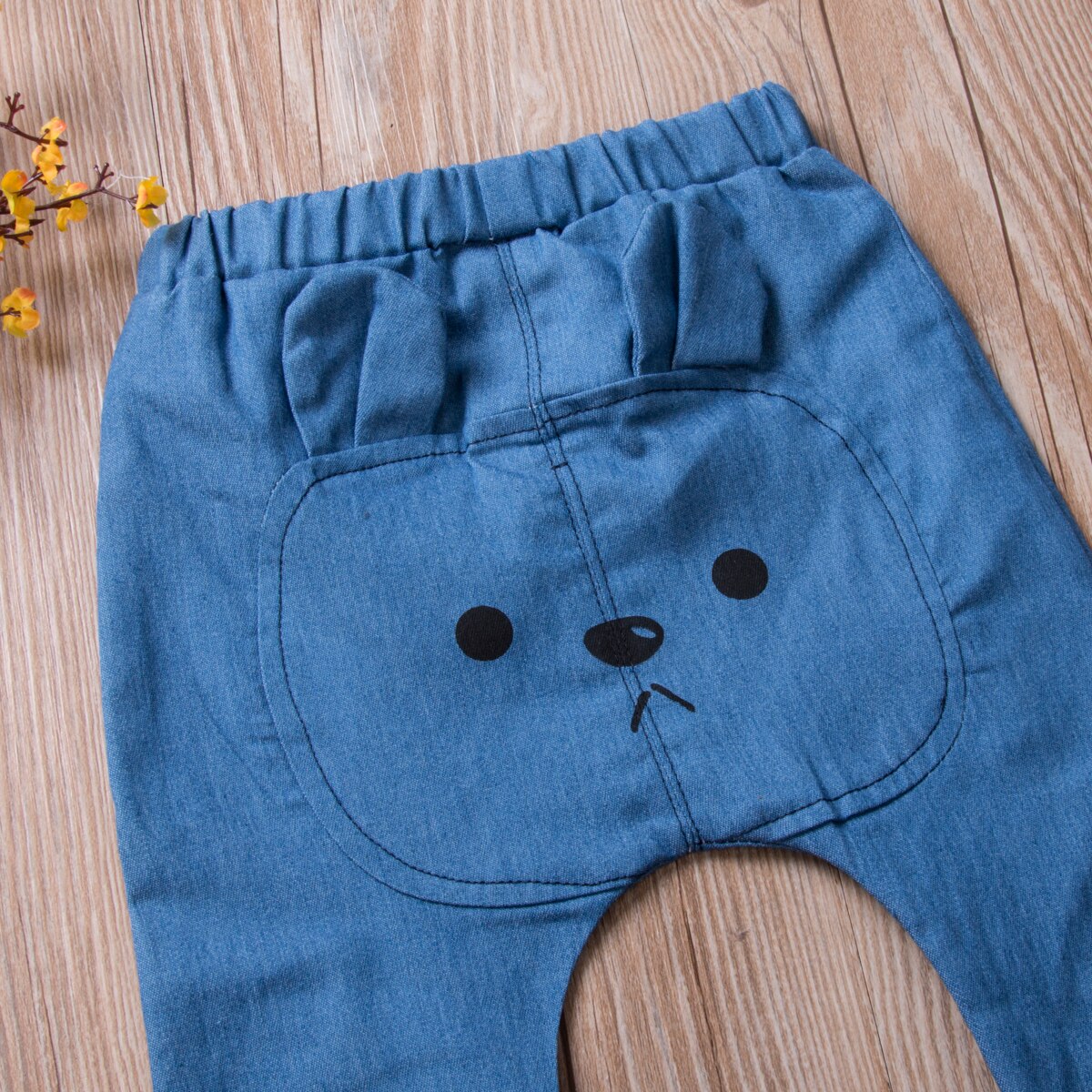 Baby dreng piger denim harembukser 0-3y småbørn bjørn joggingbukser joggers elastiske bunde bukser jeans