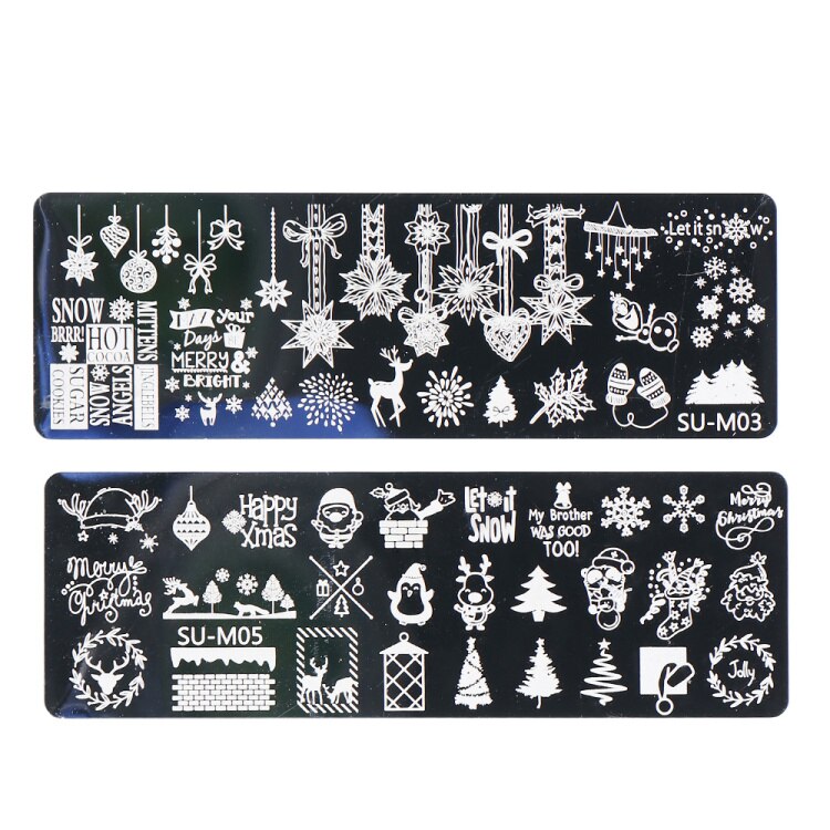 2PC Xmas zestaw warstw stemplujących na paznokcie płatki śniegu gwiazdy serca święta nowy rok projekt Nail artystyczny obraz Manicure wzornik LASUM01-M06-3: SU-M03 SU-M05