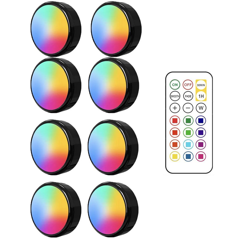 RGBW LED Puck luces nocturnas Control remoto regulable debajo del gabinete luz con pilas lámpara de empuje inalámbrica armario de cocina