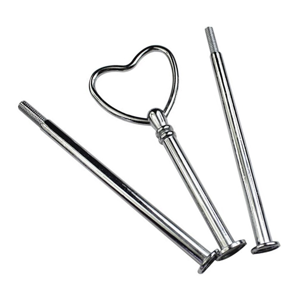 Multi-style 3 Tier Cake Plate Stand Handle Fitting Hardware Rod Plate Stand: heart  silver