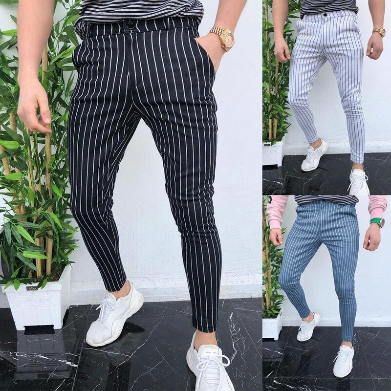Sommer uformelle bukser plus size herre england retro kjole bukser formell stripe bukser uformelle bukse