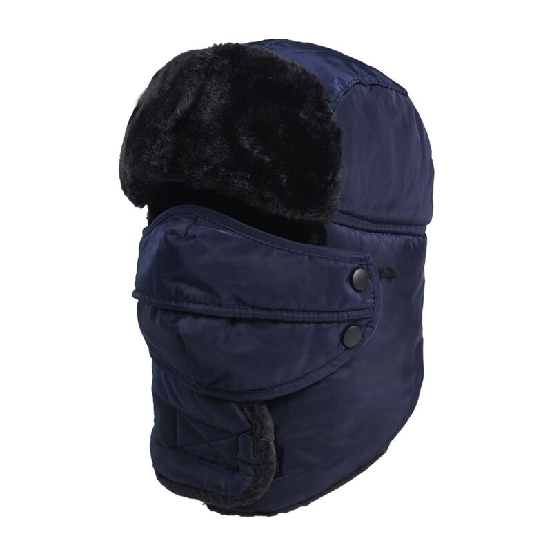 Sombrero de bombardero para hombre y mujer, máscara facial gruesa y esponjosa a prueba de viento, bufanda, gorro, accesorios de ropa de invierno para exteriores: ZQ