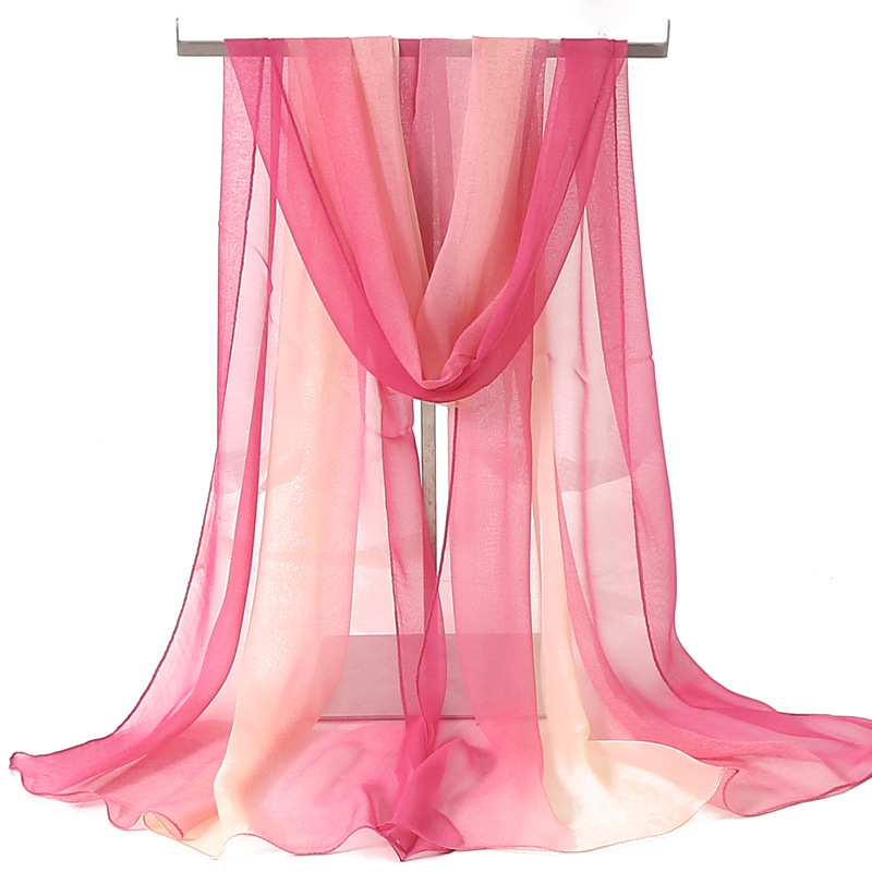 Four Seasons Thin Soft Chiffon For Women Silky Gradient Printing Beach Georgette Scarf Shawls Long Wraps Beach Sunscreen Hijab