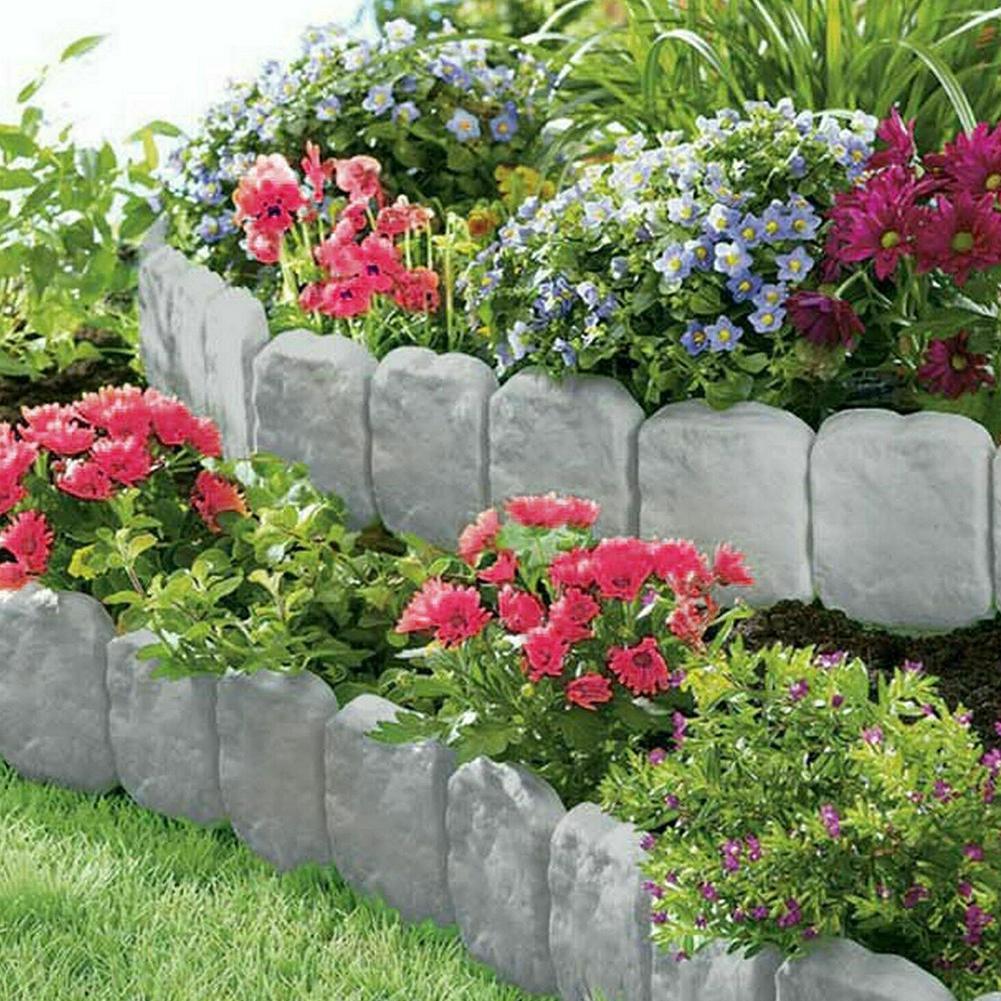 1pcs Garden Fence Edging Cobbled Stone Effect Plastic Lawn Edging Plant Border Decorations Flower Bed Border