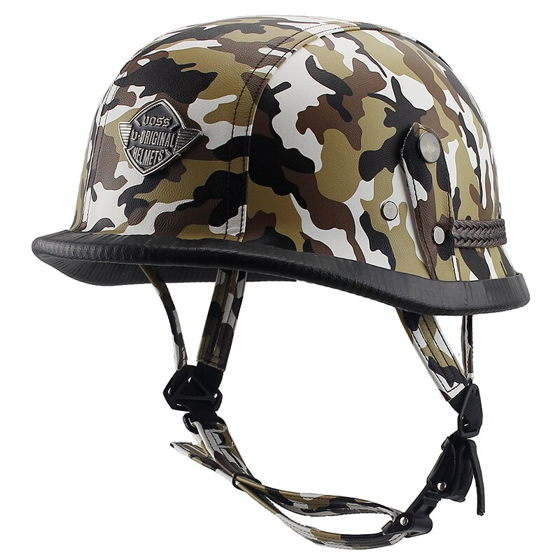 Imitation World War II German Helmet Style Open Face Half Leather Helmet Moto vintage Motorbike Vespa camouflage: 4 / M