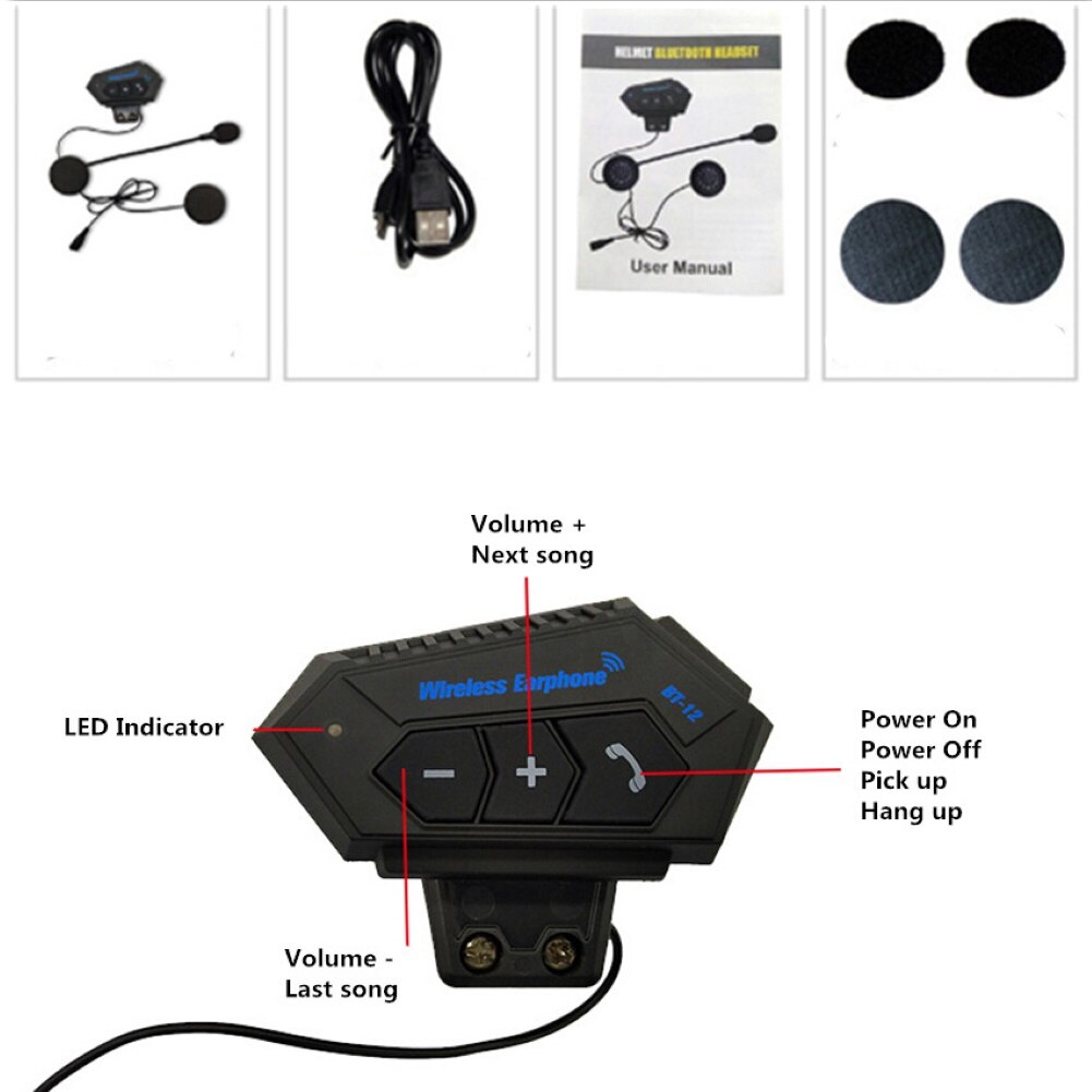 BT12 Motorcycle Bluetooth 4.2 Helmet intercom Wire Grandado