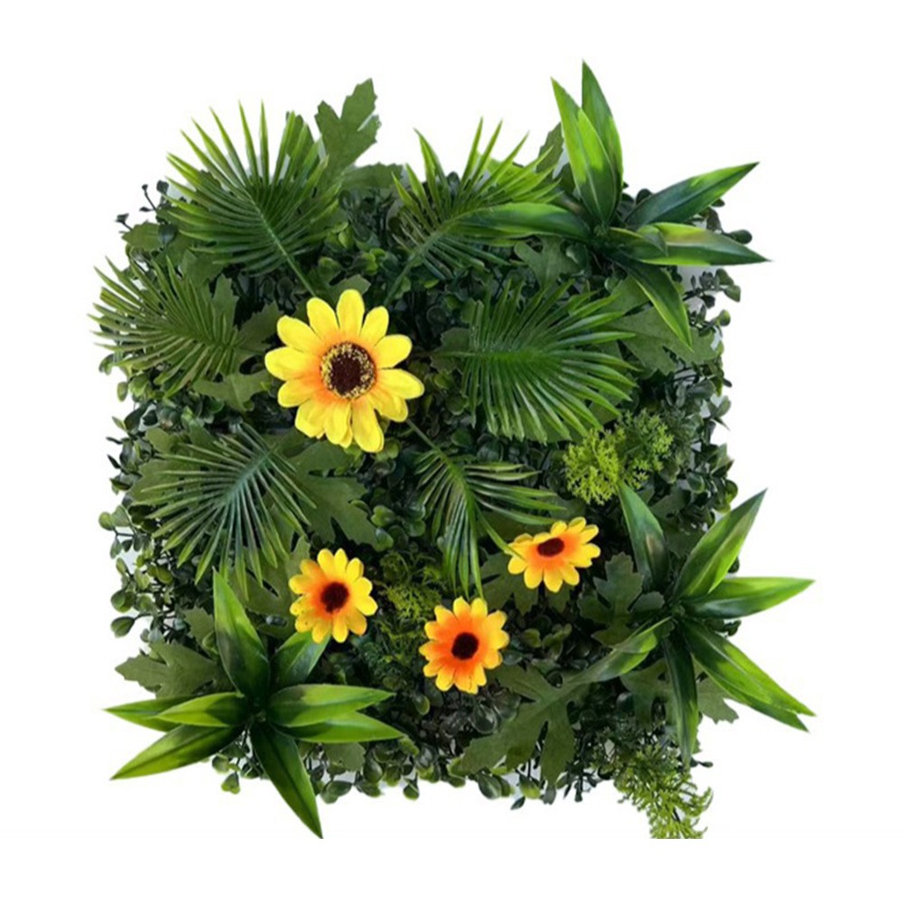 Panneau mural de plantes artificielles, bricolage, fleur de tournesol, tapis d'eucalyptus artificiel, vie éternelle, herbe de fougère artificielle verte: Saphir profond