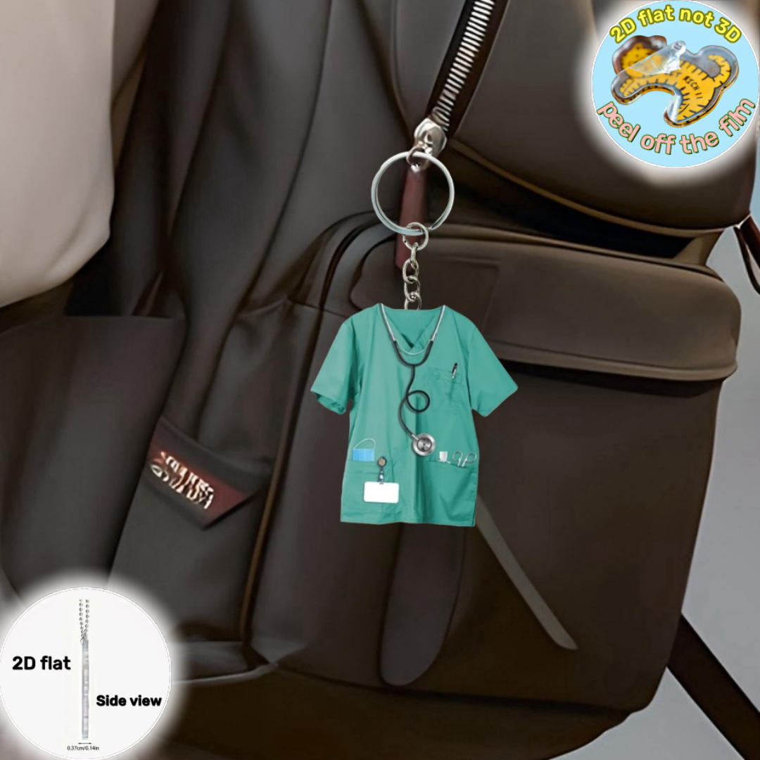 Sygeplejerskeuniform nøglering vedhæng, sygeplejersketøj 2d flade akryl ornament charms, hængende dekoration til bil, taske, festlig, fest