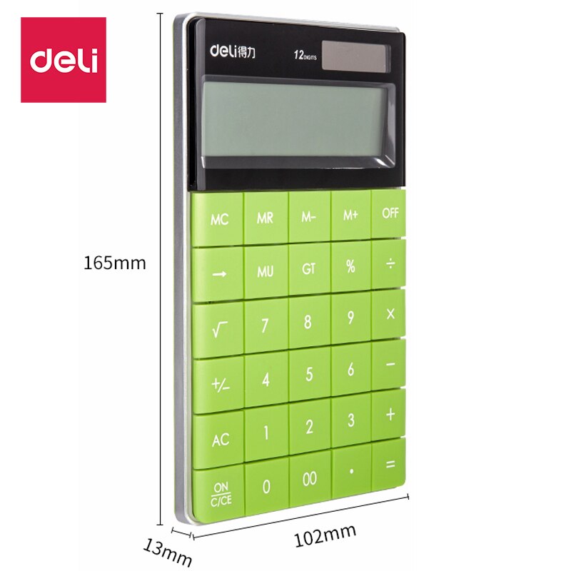 Deli Calculator 1589 Solar Energy Colorful Business Tablet Computer Button Office Financial Computer Student Examination: green