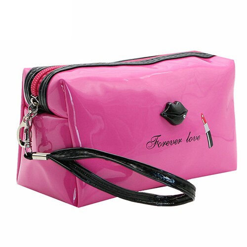 Uosc kosmetiske tasker til kvinder kvindelige rejser bærbare pu læder lyse læber kosmetiske tasker tasker multifunktionel makeup taske neceser: Rose
