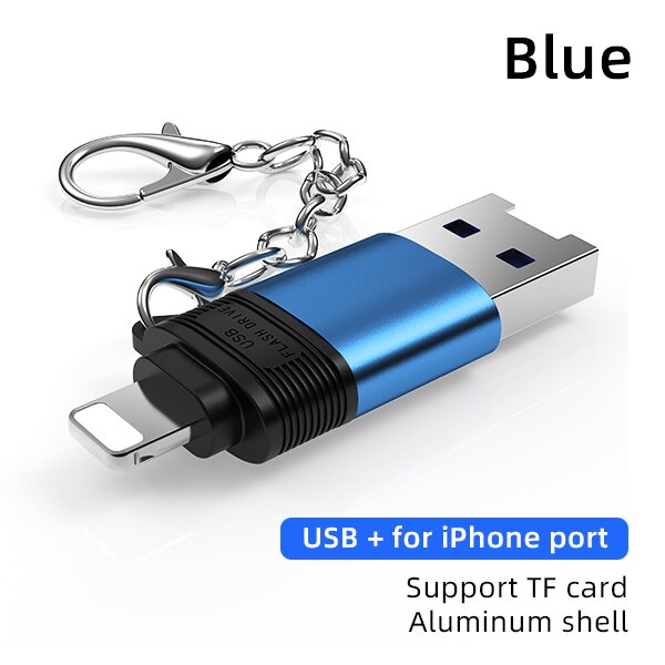 ! Accezz Tf/Micro Sd Card Geheugenkaarten Reader Voor Apple Iphone 11 Pro X Xs Max 8 7 6 6 S Plus Se IOS13 Otg 8 Pin Naar Usb Adapter: Blue