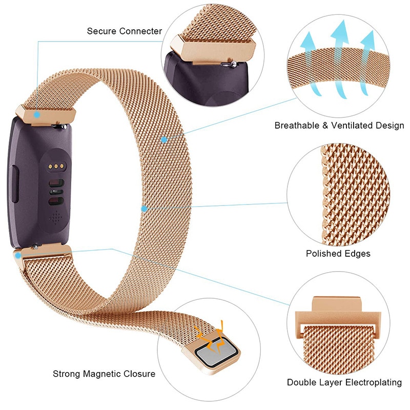 Universaali milanese kellon ranneke ruostumattomasta teräksestä kellon hihnan vaihtorannekkeen kellon ranneke fitbit inspire hr heart -älykellolle