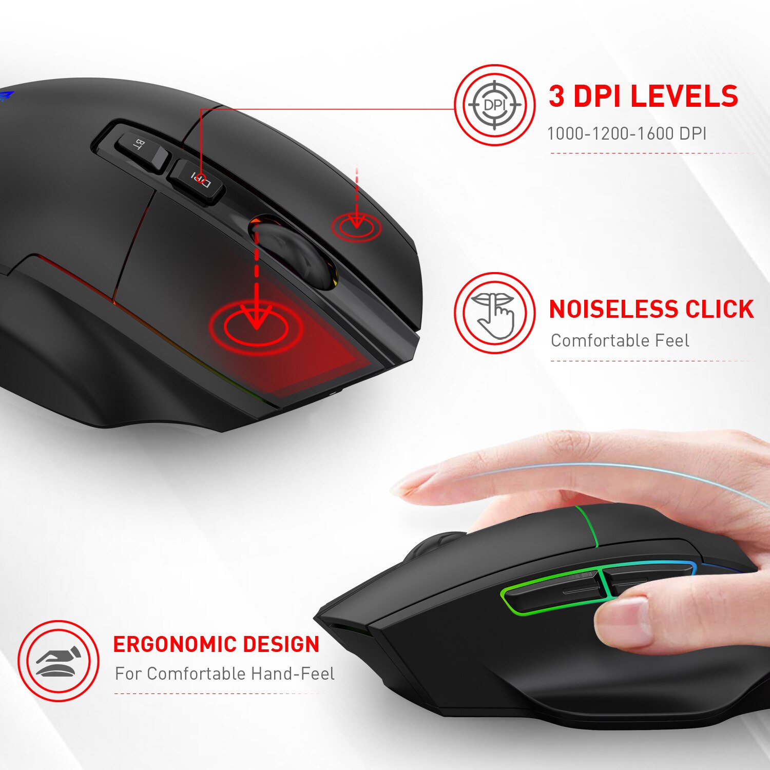 Wireless Mouse Ergonomic Computer Mouse PC Optical Mause with USB Receiver 8 buttons 2.4Ghz Wireless Mice 1600 DPI For Laptop