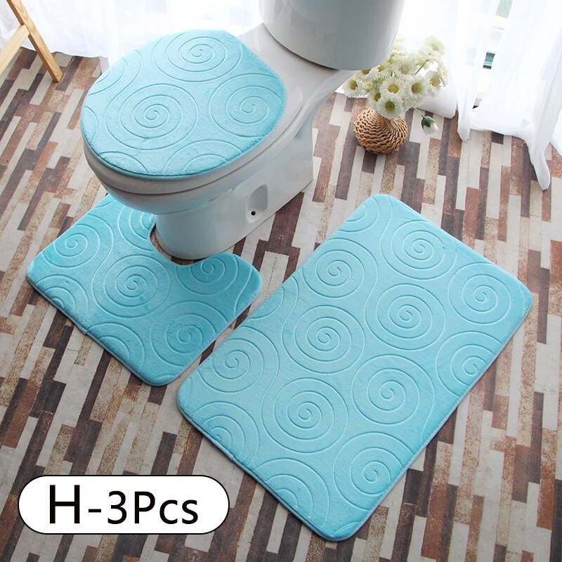 3PC Toilet Cover Seat Bathroom Accessories Set Rug Contour Mat Soft Toilet Lid Cover Plan Solid Color Bath Mats Home Decor: H