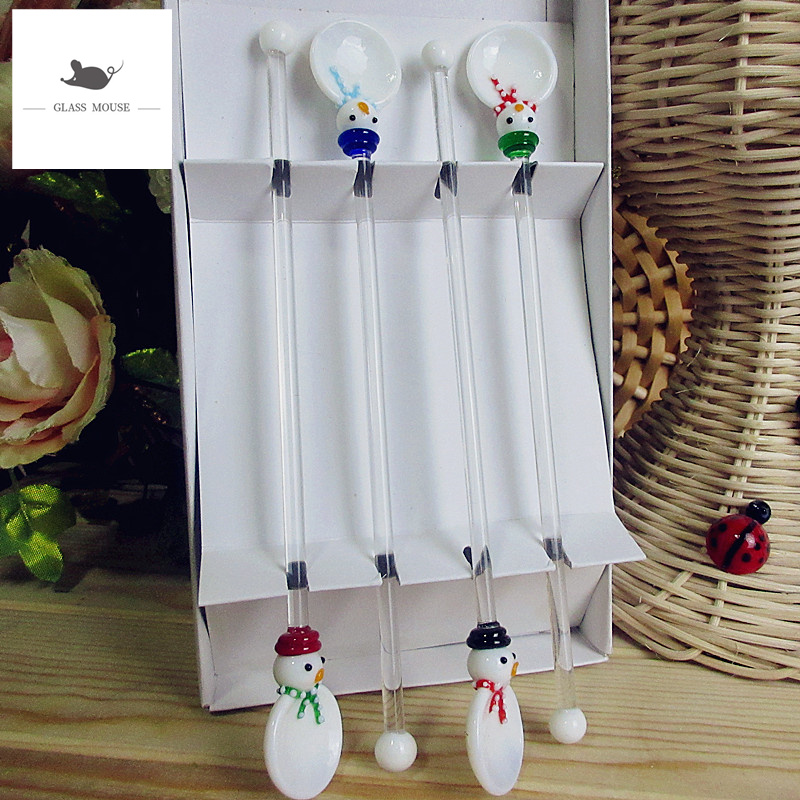 Brauch Hand gemacht Weihnachten glas löffel Bar küche kreative geschirr teelöffel glas Marienkäfer kopf Ornament kunst lange griff löffel