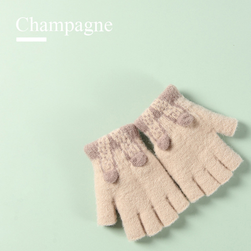 Herfst En Winter Baby Kinderen Leuke Animal Cartoon Fluwelen Warme Handschoenen Voor Jongens En Meisjes Zachte Half-Vinger Handschoenen kid 'S: Beige